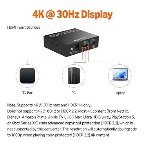 Amazon Basics 4K @30Hz HDMI to HDMI and Audio Extractor Converter with SPDIF, Stereo Audio Output, Toslink Optical Audio for Apple TV, Fire TV, Fire Stick, Blu-Ray Players, Black