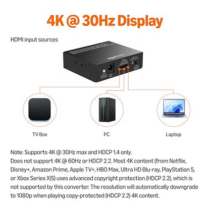 Amazon Basics 4K @30Hz HDMI to HDMI and Audio Extractor Converter with SPDIF, Stereo Audio Output, Toslink Optical Audio for Apple TV, Fire TV, Fire Stick, Blu-Ray Players, Black