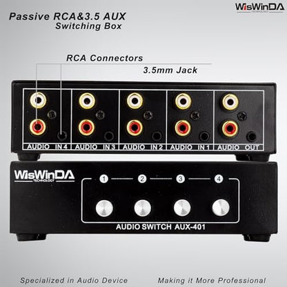 4-in 1-Out RCA 3.5mm AuxAudio Switch Box Audio Converter 4 Channels 1-in 4-Out Passive Audio Selector Switcher Box Connectors (RCA+AUX 4IN-1OUT/1IN-4OUT) - size: RCA+AUX 4-In-1-Out/1-In-4-Out