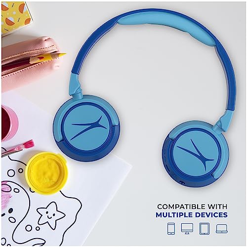 Altec Lansing Kid Safe 2-in-1 Wireless Bluetooth Headphones - Crystal Clear Sound, Safe Volume Limiting, Foldable Design - Enjoy Audio and Protect Your Child's Hearing (Hero Blue) - color: Hero Blue