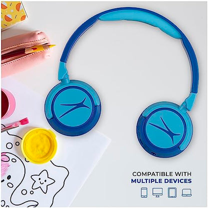 Altec Lansing Kid Safe 2-in-1 Wireless Bluetooth Headphones - Crystal Clear Sound, Safe Volume Limiting, Foldable Design - Enjoy Audio and Protect Your Child's Hearing (Hero Blue) - color: Hero Blue