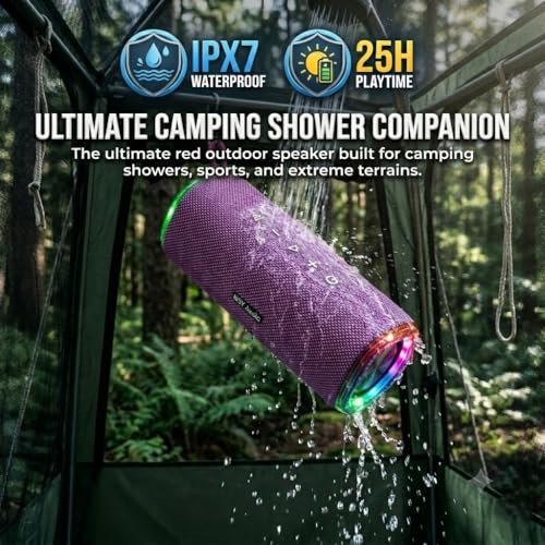 40W Bluetooth Shower Speaker, IPX7 Waterproof Floating Pool Speaker with Interactive Tap-to-Play Drum Beats, 25H Playtime, LED Lights, Built-in Mic for Hands-Free Calls in Bathroom, Purple - color: Purple