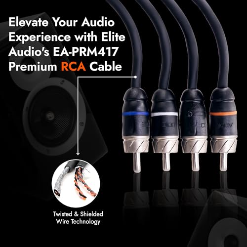 Premium Series 17ft. 4-Channel Car Audio RCA Cable – Double Shielded, Oxygen Free Copper, Noise Reducing Audio Cable for Amplifiers, Subwoofers, Speakers, and Processors – PRM417 - size: 17' (ft), style: 4-Channel