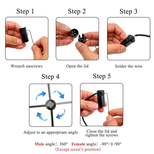 MKFAUDIO XLR Male Connector, 3 Pin L 90 Degree Low Profile, 5 Pack | DIY, Gold 3 Pin, Right Angle Adjustable, Multi-Color,with Wrench for Microphone Audio - style: Multi-Color Male