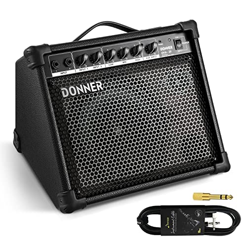 Donner DKA-20 Keyboard Amplifier 20 Watt Keyboard AMP with Aux in and Two Channels, Bass Guitar Amp, Piano Amplifier, Electronic Drum Speaker Support for Microphone Input - color: Black