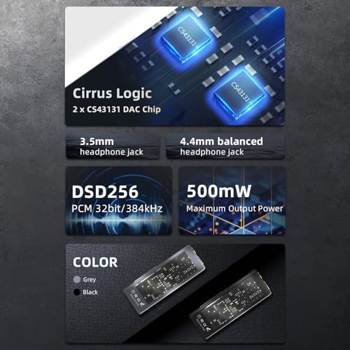 S.M.S.L D10 Headphone Amplifier USB Potrable Dac with 3.5mm & 4.4mm Balacnced Dual Mini Audio Amp Outputs Support 500mw 16ΩDSD256 PCM 32bit/384khz Hi-Res Earphone Amp for Smartphones/PC/Laptops(Black) - color: Black