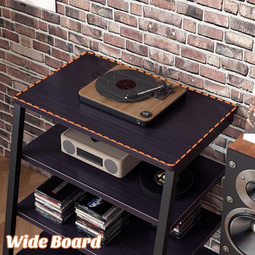 Besiost AV Media Stand with Outlets, Media Console with LED Lights, Stereo Racks and Stands with Storage Shelves, Media Audio Tower Cabinet, Black Enoby - color: Black Enoby