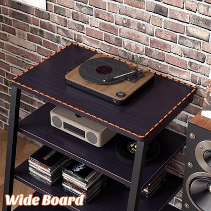 Besiost AV Media Stand with Outlets, Media Console with LED Lights, Stereo Racks and Stands with Storage Shelves, Media Audio Tower Cabinet, Black Enoby - color: Black Enoby