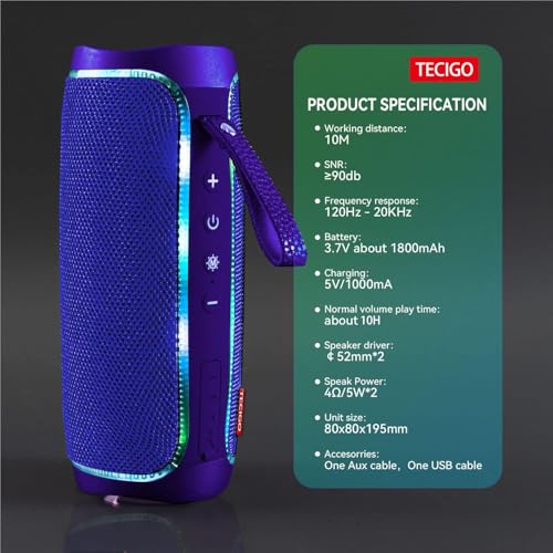 Portable Bluetooth Speakers Long-Lasting Wireless Bluetooth Speaker with Bluetooth 5.3 Technology All-Around Wireless Speaker Black (Blue) - color: Blue