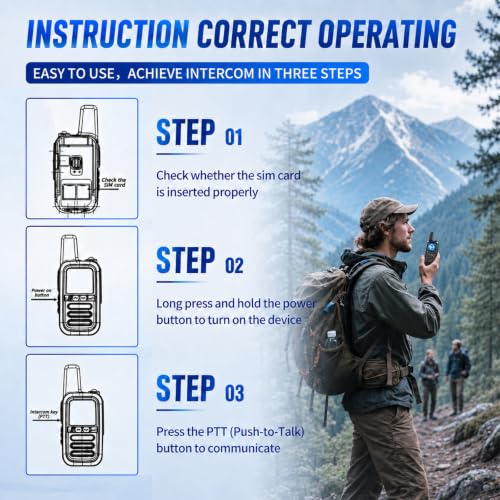 Global Lifetime Free Rapid Walkie Talkies Unlimited Range 4G LTE PoC(Push-to-Talk Over Cellular) Radios Nationwide PTT Long Distance for Family, Logistics, Company 2pcs with sim Card