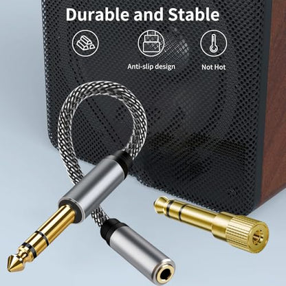 2 PCS, 6.35mm (1/4 inch) Male to 3.5mm (1/8 inch) Female Stereo Audio Jack Adapter TRS 1/4 to 3.5mm,Quarter inch to Headphone for Aux Cable, Guitar,Piano, Amplifier, Headphone, Mic, Mixing Console - size: 6.35mm Male to 3.5mm Female