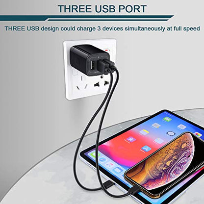 Wall Charger Plug, USB Charger Cube, AILKIN 3.1A 3-Muti Port USB Adapter | Power Plug Charging Station Box Black Base for iPhone 17 16 15 14 13 12 11 Pro Max/SE, Samsung Galaxy Phones Charge Block - color: Wall Charger Black