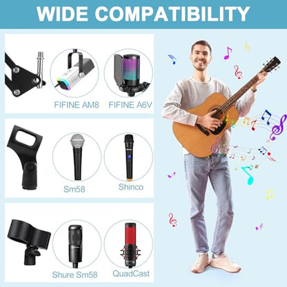 Relaxweex 4 Set Microphone Stands with Weighted Bases Boom Arm Floor Mic Stand with Tray Microphone Clip Carrying Bag 3/8" to 5/8" Screw Adapter and Cable Ties for Singing Stage Wedding Karaoke Band