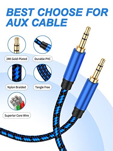 2-Pack Aux Cord 6.6ft - Nylon Braided 3.5mm Audio Cable for Car Stereo, Aux Cable for Headphones, Speakers - size: 6.6ft+6.6ft