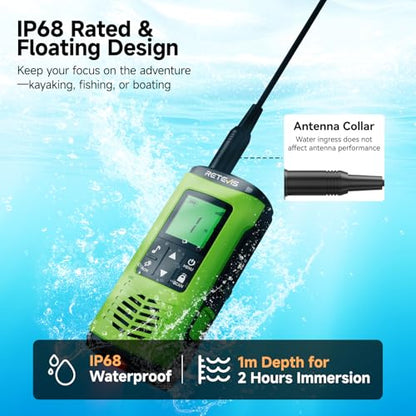 Retevis EZTalk 4S GMRS Radio, IP68 Waterproof Walkie Talkies for Salt Water | Emergency Radio, Floating Walkie Talkies Long Range, Flashlight, 2000mAH Rechargeable, NOAA Weather Alert, Sturdy and Durable