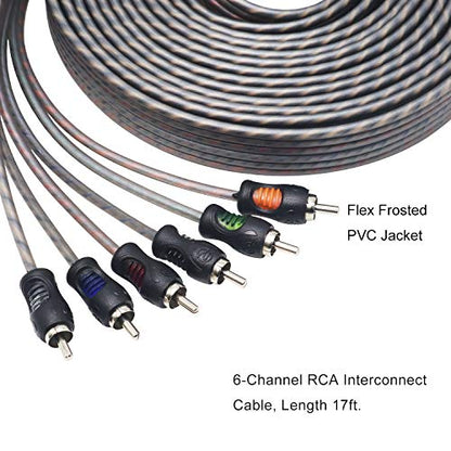 RECOIL RCI617 17ft 6-Channel RCA Audio Cable Twisted Pair Noise Reduction | 100% Oxygen Free Copper - style: 17ft 6-Channel RCA