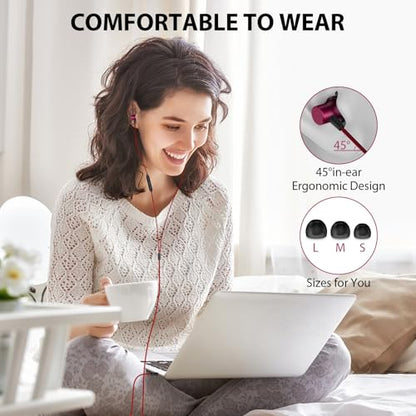 ASKUBSKU Wired Headphones Earbud for School Laptop PC Chromebook, Black Red | Noise Isolating Ear Buds with 3.5mm Plug in Audio Jack Microphone HiFi Stereo Clear Call Corded Earphones for Kindle Fire