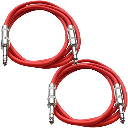 Seismic Audio - SATRX-3-2 Pack of 3' 1/4" TRS Male to 1/4" TRS Male Patch Cables - Balanced - 3 Foot Patch Cord - Red and Red - color: Red and Red