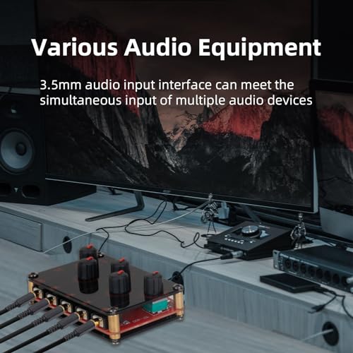 COKYIS TP400 Mini Portable Stereo 4 Channel Audio Mixer Live Studio Console Recording Low Noise Multiple Input Mix 4 Way 1/8" inch 4 in 1 Out Stereo Mixer(With USB power cord)