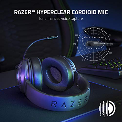 Razer Kraken V3 X Gaming Headset for PC, 7.1 Surround Sound, Black | TriForce 40mm Drivers, HyperClear Bendable Cardioid Mic, Chroma RGB Lighting