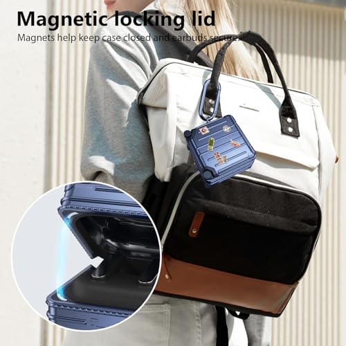 KOREDA Compatible with Samsung Galaxy Buds 4 Case/Buds 4 Pro Case Cover, Cute Funny Suitcase Design Case for Galaxy Buds 4 Pro, Fashion Protective Hard Case for Women Men with Keychain (Blue) - color: Blue