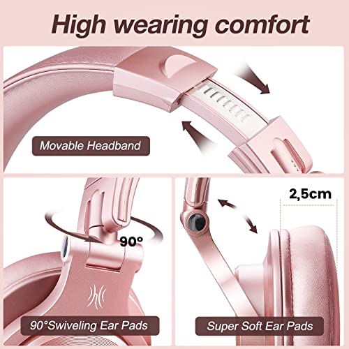 OneOdio A70 Bluetooth Over-Ear Headphones, Hi-Res Wired DJ Studio - RG | Wireless over-ear headphones with 72H playtime, 3.5mm/6.35mm wired jacks for studio monitoring, mixing, guitar, amp and PC - color: Rose Gold