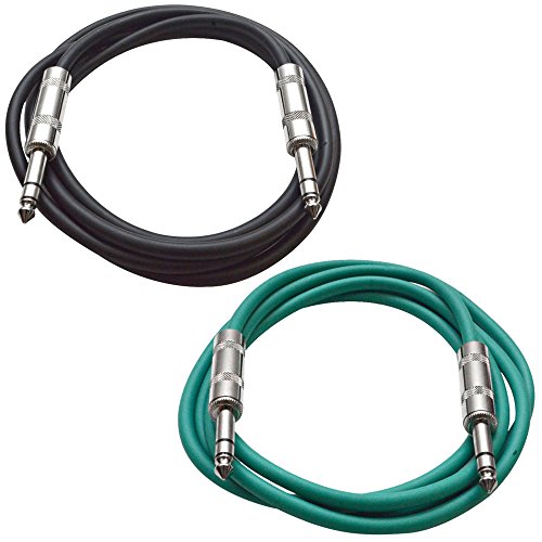 Seismic Audio - SATRX-3-2 Pack of 3' 1/4" TRS Male to 1/4" TRS Male Patch Cables - Balanced - 3 Foot Patch Cord - Black and Green - color: Black and Green