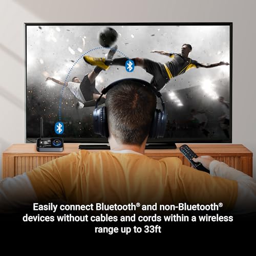 Monster Bluetooth Transmitter & Receiver, 2-in-1 Bluetooth Audio Adapter, Stream to/from NonBluetooth Devices, Stream TV to 2 Headphones, 33 ft Range, Analog & Digital, TV USB Powered, 3.5mm Aux Port