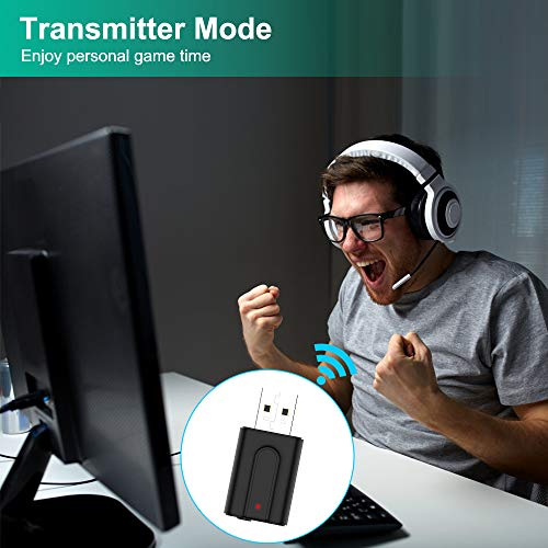 Bluetooth 5.0 Transmitter Receiver Adapter, 3.5mm Portable Wireless Audio Transmitter Receiver Dongle for TV/PC/Headphones/Car Stereo/Home Theater, USB for Power Supply, Low Latency, Plug and Play