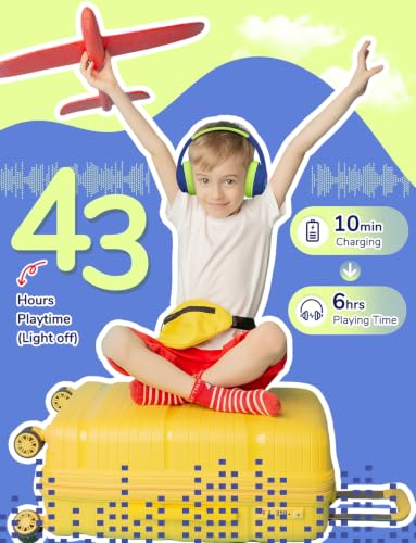 iClever BTH18 Kids Bluetooth Headphones LED Lights for Toddler Boys Girls | SafeSound Tech, 43H Playtime Stereo Sound, USB C Charging AUX Cable, Over Ear Kids Headphones Wireless for iPad/Tablet/Travel - color: C-Green/Blue