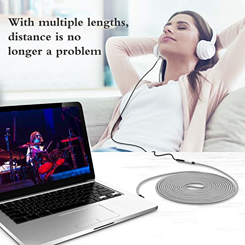 10ft 3.5mm Headphone Extension Cord Male to Female Stereo Audio Extender, 90 Degree Right Angle 1/8 Inch TRS Aux Wire for TV, PC, Smartphones, Braided Double Shielded - size: 10 ft