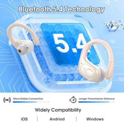 Wireless Earbuds 75H Bluetooth 5.4 Sport Headphones with Earhooks, Camel | IPX7 Waterproof In-ear Buds Feature ENC Noise Cancelling Mic & Deep Bass. Stereo Sound Device for Gym Running Workout - color: Camel