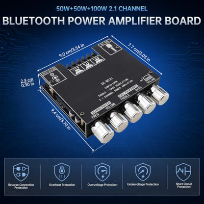 ZK-MT21 Bluetooth Power Amplifier Board 2.1 Channel 50W x 2 + 100W | Mini amp module. quickly connects. Fits car audio speakers/home theater. with bass,treble,subwoofer and volume control