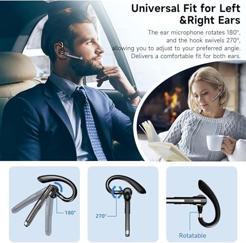 Boytond Bluetooth Earpiece V6.1,Single-Ear Wireless Headset with USB Dongle, 10H Talk Time and 4H Playtime via USB, Wireless Handsfree Headset with Mic for Android,iOS,Laptop,Office,Truck Driver