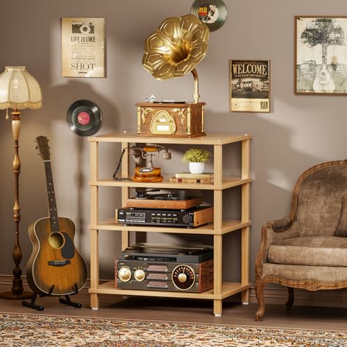 LELELINKY 4-Tier AV Media Player Stand Set of 2, Natural Stereo Cabinet, Wooden TV Stand,Game Console Shelf, Multifunctional Entertainment Center, Suitable for Home, Conference Room, Game Studio - color: Natural, size: 4 Tier