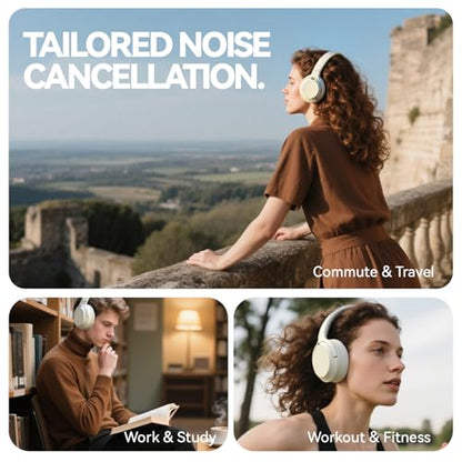 Hybrid Active Noise Cancelling Headphones, Wireless Over Ear Bluetooth Headphones with Mic, 40H Playtime, Hi-Res Audio, Deep Bass, Foldable Comfort Fit Ear Cups for Travel, Office, Home (White) - color: White