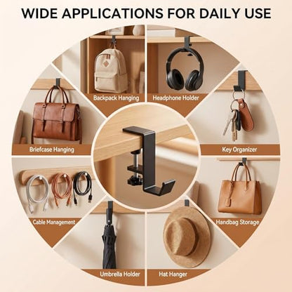 Black Desk Mount Purse Hook | Portabl Adjustable Clamp-On Backpack Hanger Table Bag Holder ,for Handbags Headphones(Single Hook) - color: Black Single Hook