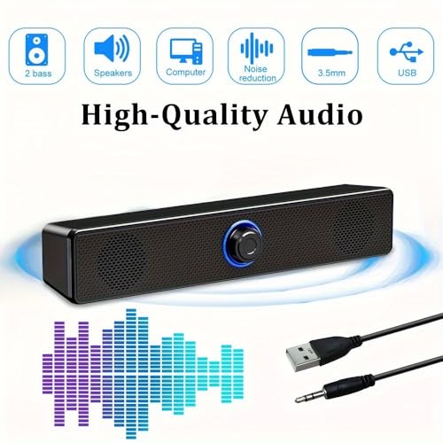 Compact USB Computer Sound Bar, Wired Desktop Speaker for Laptop and PC - color: Colorful