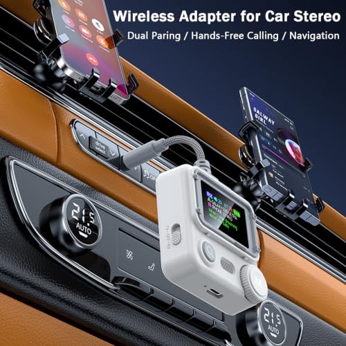 Bluetooth 6.0 Transmitter Receiver for TV/Airplane to 2 Wireless Headphones Dual Link with 3.5mm AUX 2-in-1 Wireless Bluetooth Audio Adapter for Travel Flight Gym Boat Car Home Stereo