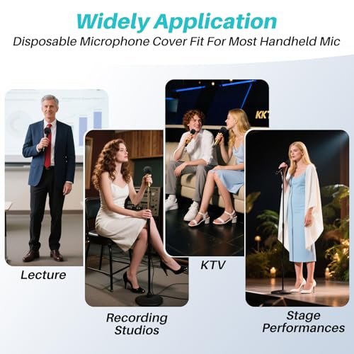 MAQIHAN 100PCS Disposable Microphone Cover - Black Mic Cover Handheld | Microphone Windscreen Bulk Fits Handheld Mics, Microphone Pop Filter, Microphone Mufflter, Protective Cap for KTV Karaoke Bar