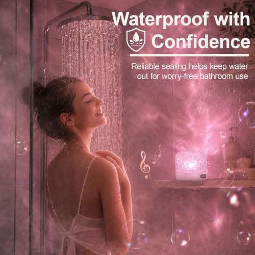 Spa-Like Shower Light, Waterproof LED Shower Lamp with Bluetooth Speaker | 16 Colors Rechargeable Ocean Wave Projector Light with Remote & Touch Control, Mood Light for Inside Shower Bathroom Bathtub