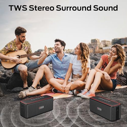 Monster Shock Pro Bluetooth Speaker with Strap, 80W Loud Speaker with Deep Bass, Portable Wireless Speakers with TWS, Long Playtime & Waterproof for Outdoors/Indoors, Supports AUX/TF Card/USB Audio