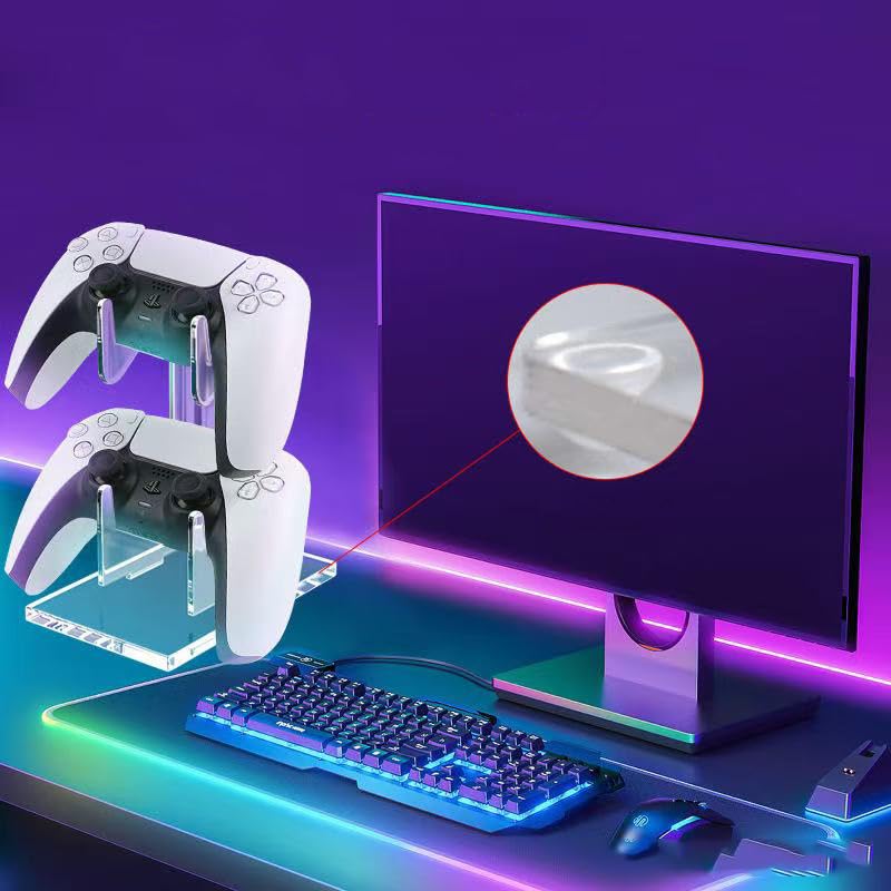 Game Controller Holder 2 Tiers - Universal Dual Controller & Headphone Stand, Acrylic Clear Display Stand Compatible with Nintendo Switch, Xbox, PS5, PS4 - Desk Mounts - size: 2 Tiers