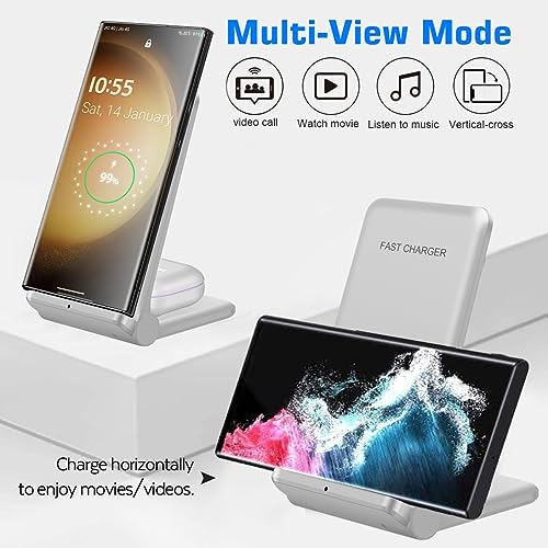2 in 1 Wireless Charger,Foldable 20W Fast Wireless Charging Stand Compatible with iPhone 16/16 Pro/15/14/13/12/X/AirPods,Dual Phone Induction Charge Station for Samsung,Pixel,Xperia,LG(No Plug) - color: White