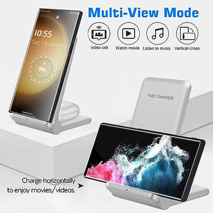 2 in 1 Wireless Charger,Foldable 20W Fast Wireless Charging Stand Compatible with iPhone 16/16 Pro/15/14/13/12/X/AirPods,Dual Phone Induction Charge Station for Samsung,Pixel,Xperia,LG(No Plug) - color: White
