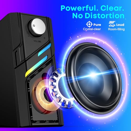 LENRUE Computer Speakers for Desktop PC with Easy Knob, Clear Powerful Sound, Touch Lights, Plug and Play for Computer Desktop PC, Monitors, Laptop
