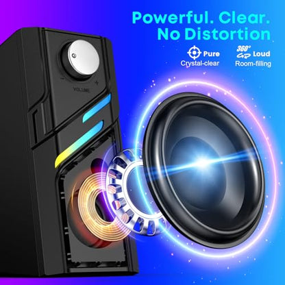 LENRUE Computer Speakers for Desktop PC with Easy Knob, Clear Powerful Sound, Touch Lights, Plug and Play for Computer Desktop PC, Monitors, Laptop