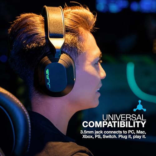 JLab Nightfall Wired Gaming Headset, 3.5mm, Black | for PC, Xbox, PS5, PS4, Nintendo Switch, 50mm Driver, Cloud Foam Cushions, Soundproof Inner Shelf, with Microphone
