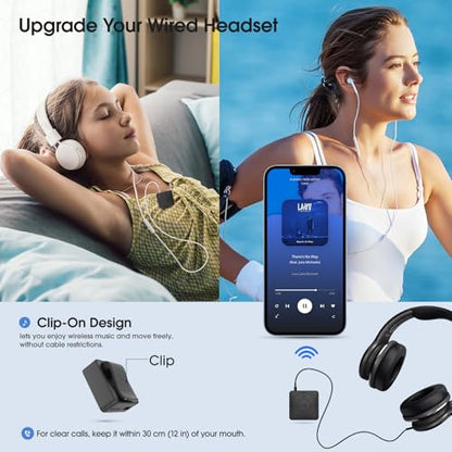 MIPEACE Bluetooth Adapter for Wired Headphones, 3.5mm Aux, Black