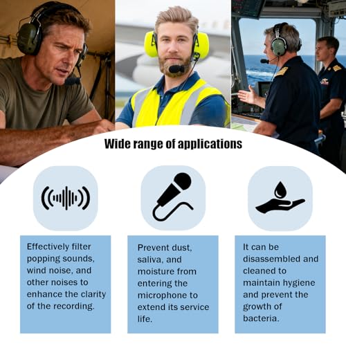 10Pack Aviation Muff Headphone Microphone Body Covers Wind Shields Boom Mic Windscreen Large Black Windshield Noise Sound Reduction High Density Foam for Peltor David Clark Tactical Headset h10-13.4